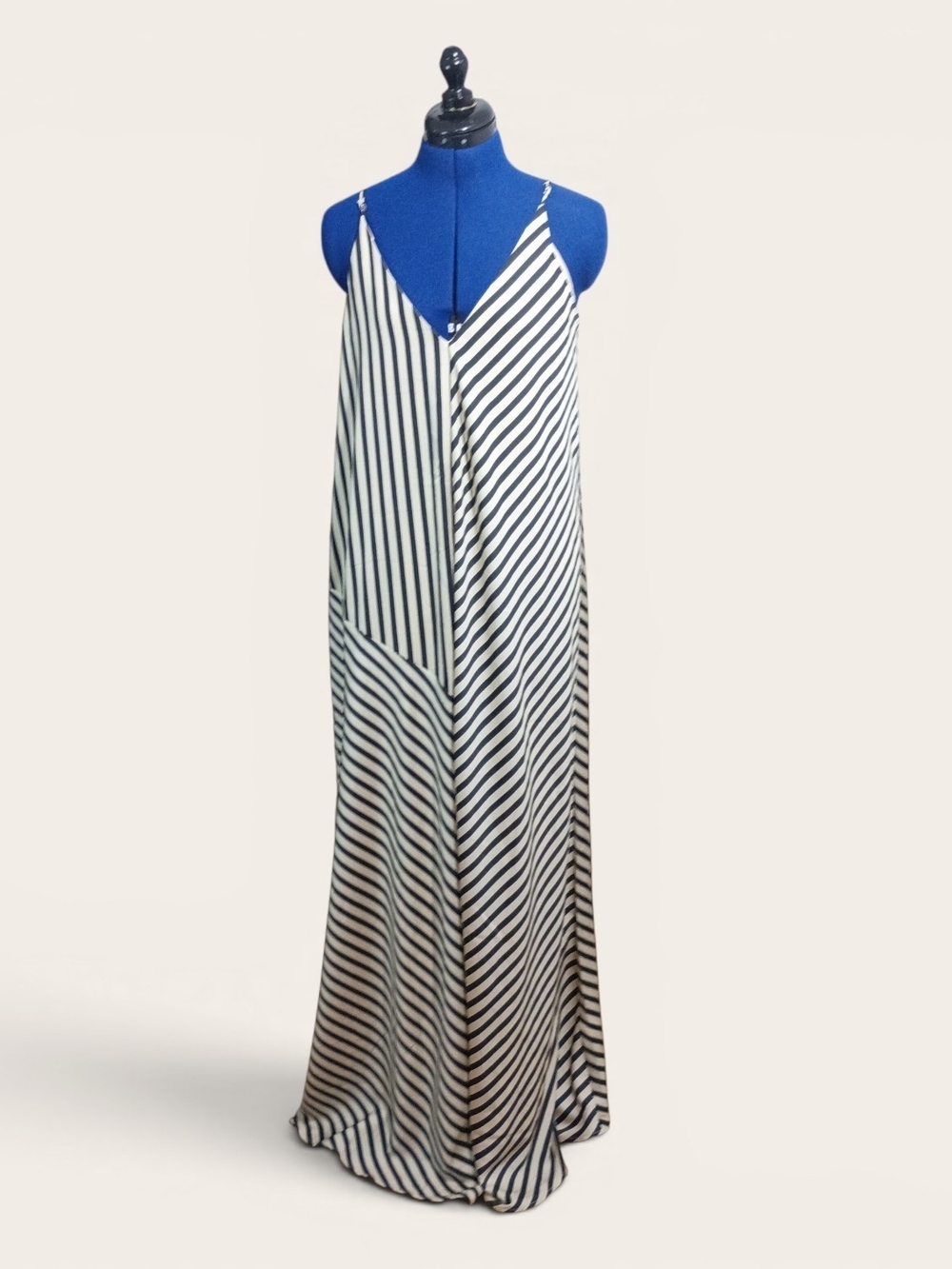 Banana Republic Black & White Striped Spaghetti-Strap Maxi Dress